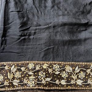 Black pure gorgette sari with blouse